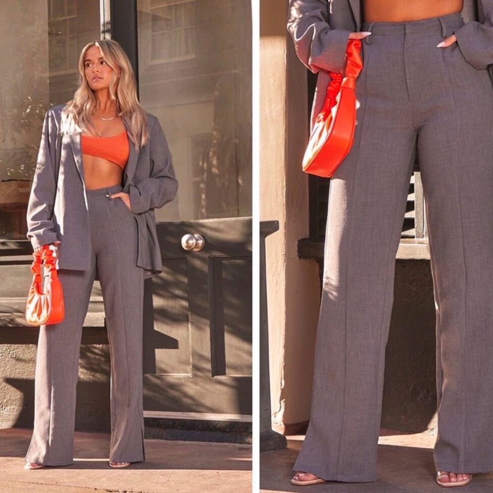 Pretty Little Thing Charcoal Wide Leg Split Cuff Trousers